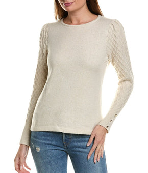 Anne Klein womens Puff Sleeve Sweater, l, White Size L MSRP $79