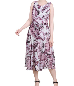 NY Collection Womens Petites Chiffon Printed Midi Dress Size L Petite Purple