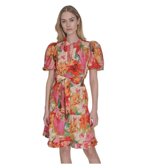 Vince Camuto Women Elbow-length Sleeves Cotton V-Neck Dress Red Pink Size 6 $138