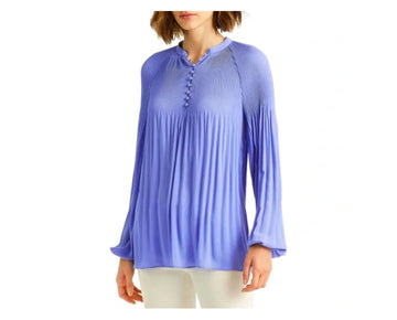 Ralph Lauren Blue Ribbed Sheer Curved Hem Button Blouson Sleeve Size XXL $135