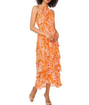 MSK Women's Sleeveless Halter Maxi Dress Orange Beige Size S MSRP $89