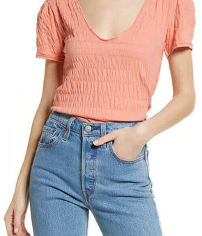 Free People Sugar Cube V-Neck T-Shirt in Burnt Coral Pink Size XS MSRP $58