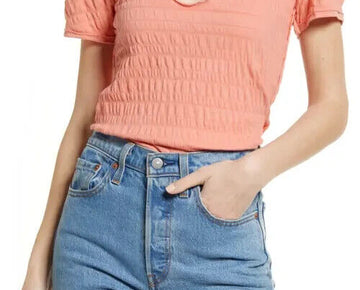 Free People Sugar Cube V-Neck T-Shirt in Burnt Coral Pink Size XS MSRP $58