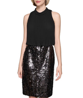 KARL LAGERFELD PARIS Women's Mixed-Media Sequined Dress Black Size 8 MSRP $198