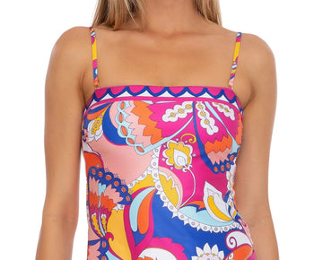 Trina Turk PINK MULTI Sevilla Tankini Women Swim Top, Size10 Removable Strap