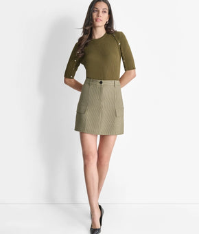 DKNY Women's Houndstooth Side-Pocket Mini Skirt Green Size 14 MSRP $89