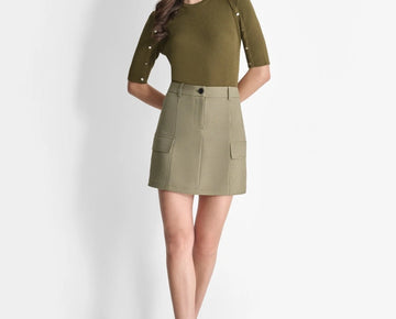 DKNY Women's Houndstooth Side-Pocket Mini Skirt Green Size 14 MSRP $89