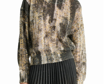 DKNY womens Brushed Printed Mohair-Blend Sweater, Size M Black Ivory MSRP $179