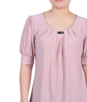 NY Collection Womens Balloon Sleeve Knit Blouse, Pink, Petite, Size P/PS