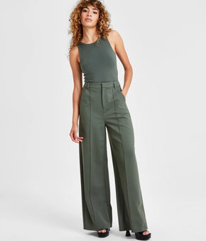 Bar III Petite High-Leg Wide-Leg Seamed Ponte Pants Green Size PL MSRP $60