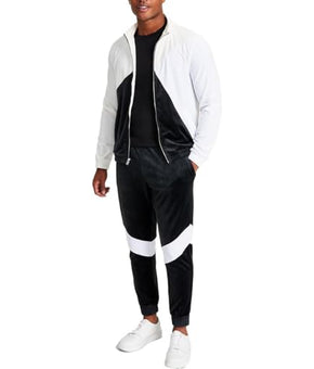 INC Mens Velour Colorblock Track Jacket Black-Ivory Size L