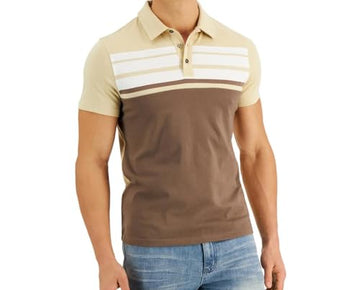 Alfani Mens Colorblock Striped Polo Brown Size XL, Dill Seed