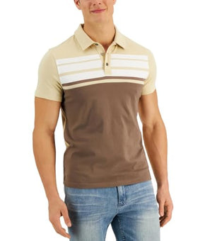 Alfani Mens Colorblock Striped Polo Brown Size S