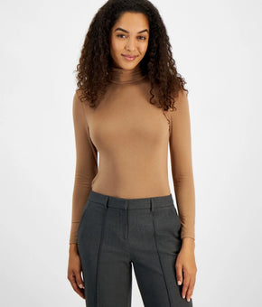Jones New York Petite Seamless Long-Sleeve Turtleneck Top Brown Size PS MSRP $6