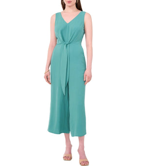 Vince Camuto Soft V-Neck Tie-Waist Jumpsuit Green Size M Wide Pants MSRP $109
