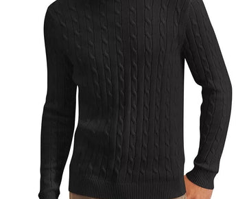 Club Room Men's Cable-Knit Cotton Sweater in Deep Black-Size 2XL