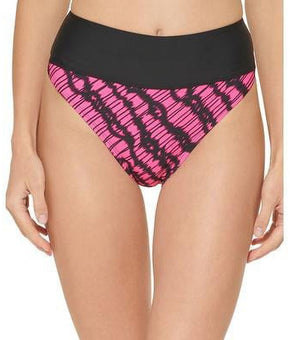 DKNY BLACK/PINK Printed High-Waist Bikini Swim Bottom, Pink US Size 2XL