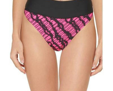 DKNY BLACK/PINK Printed High-Waist Bikini Swim Bottom, Pink US Size 2XL