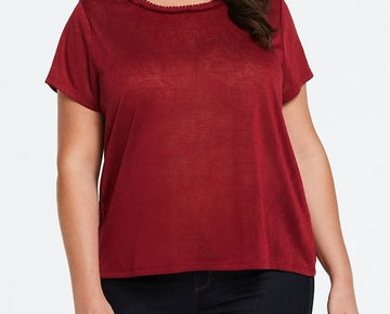 ELLA Rafaella Plus Size 3X Eco Fabric Short Sleeve Top Dark Red MSRP $69