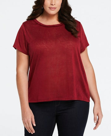 ELLA Rafaella Plus Size 3X Eco Fabric Short Sleeve Top Dark Red MSRP $69