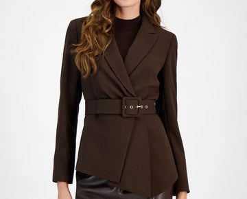Tahari ASL Women's Belted Asymmetric-Hem Jacket Brown Size 2 MSRP $159