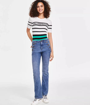 KARL LAGERFELD PARIS Women's Sailor Flared-Leg Jeans Blue Size 16 $110