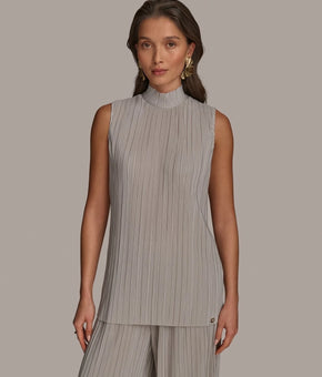 Donna Karan New York Women's Sleeveless Plisse Top Blue Size L MSRP $69