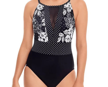 SWIM SOLUTIONS High-Neck One-Piece Swimsuit Black Size 8 MSRP $99