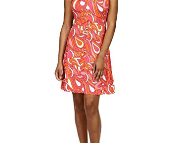 Michael Kors Women Coral Stretch Surplice Neckline Fit Flare Dress Pink Size M