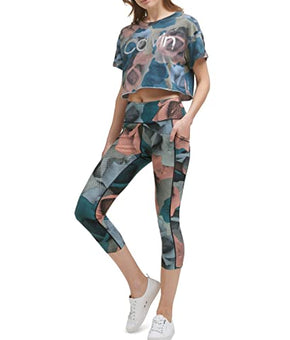 Calvin Klein Performance Women's Printed Cropped Leggings (Teal Dusk, X-Small