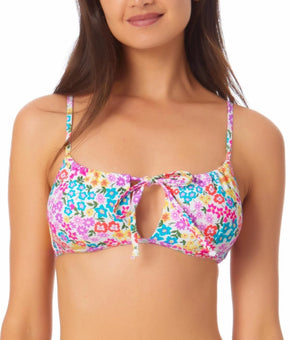California Waves Womens Floral Print Knot-Front Bikini Swim Top White Size S