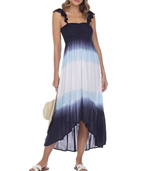 Boho Me Women's Wovens Tie Dye Off The Shoulder Maxi Dress Swim Cover Up Navy M