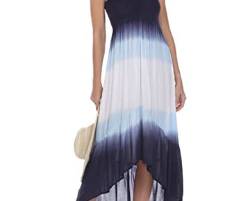 Boho Me Women's Wovens Tie Dye Off The Shoulder Maxi Dress Swim Cover Up Navy M
