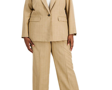 Le Suit Womens Plus Two Piece Straight Leg Suit Jacket Size 16W Tan Brown Beige