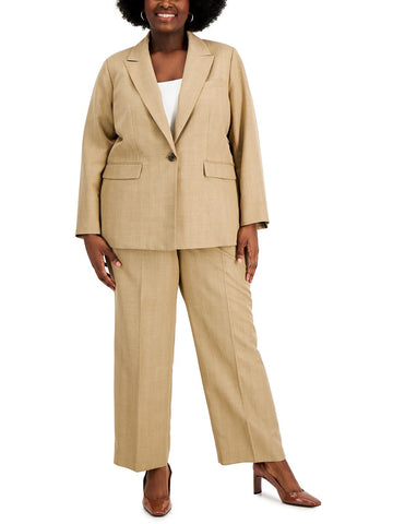 Le Suit Womens Plus Two Piece Straight Leg Suit Jacket Size 16W Tan Brown Beige