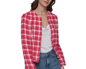 KARL LAGERFELD PARIS Women's Open-Front Tweed Jacket Pink Size 2 MSRP $189