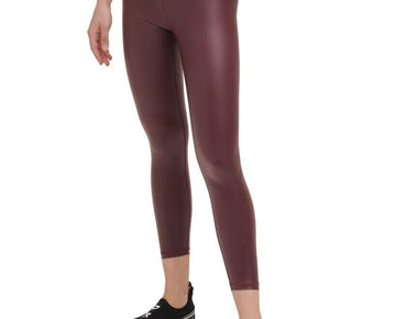 Dkny Sport Women's Faux-Leather 7/8 Leggings Purple Wine Size L MSRP $59