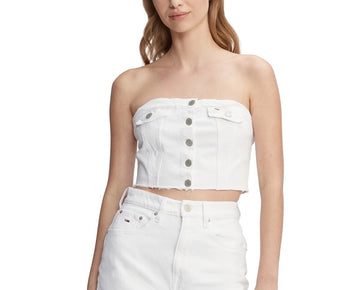Tommy Jeans Women's Denim Bustier Top WHITE DENIM Size S MSRP $70
