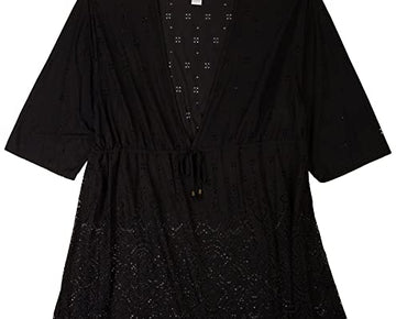 Wearabouts Plus Gypsy Eyelet Tie-Front Tunic Coverup Size 3X Black