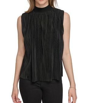 Calvin Klein Womens Zipper Chiffon Blouse Black Size L