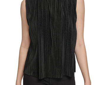 Calvin Klein Womens Zipper Chiffon Blouse Black Size L