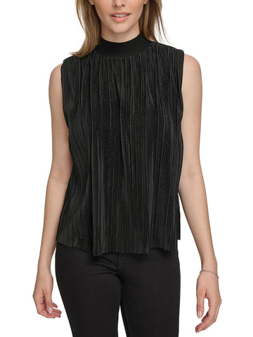 Calvin Klein Womens Zipper Chiffon Blouse Black Size L