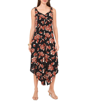 Vince Camuto Women's Floral Tie Shoulder Angled Hem Jumpsuit Black Brown Size L