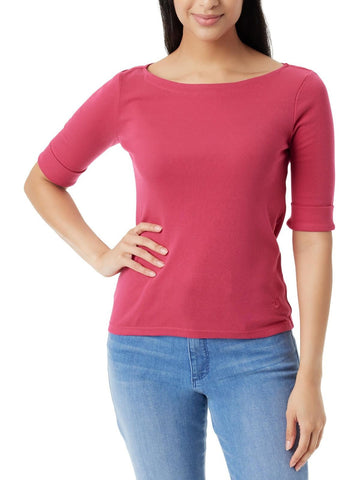 Gloria Vanderbilt Womens Cuffed Crewneck Pullover Top Size L Pink