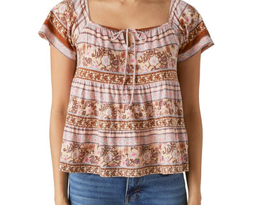 Lucky Brand Women's Tie-Neck Tiered Swing Top Brown Size XL MSRP $60