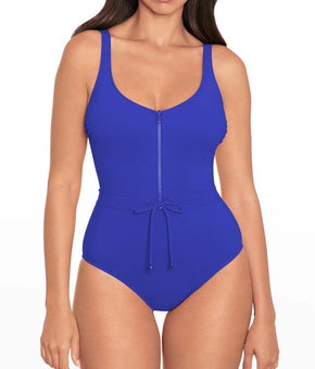 Skinny Dippers By Miraclesuit One Piece Swimsuit Women Size S Blue Zip Lock $130