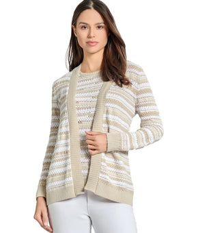 Jones New York Women's Textured Open-Front Cardigan Beige Size L MSRP $100