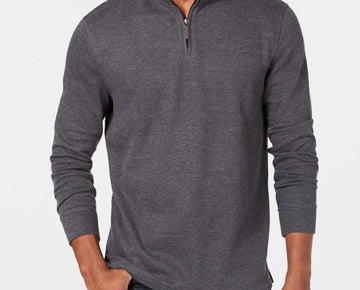 Club Room Mens Quarter-Zip French Rib Pullover Cotton Blend Gray Size M MSRP $60
