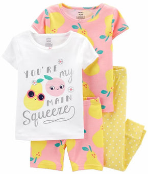 Carters Girls 12-24 Months 4-Piece Main Squeeze Snug Fit Cotton PJs Peach 12 M