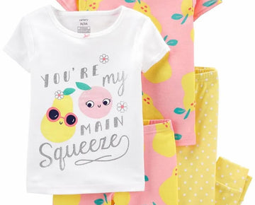 Carters Girls 12-24 Months 4-Piece Main Squeeze Snug Fit Cotton PJs Peach 12 M